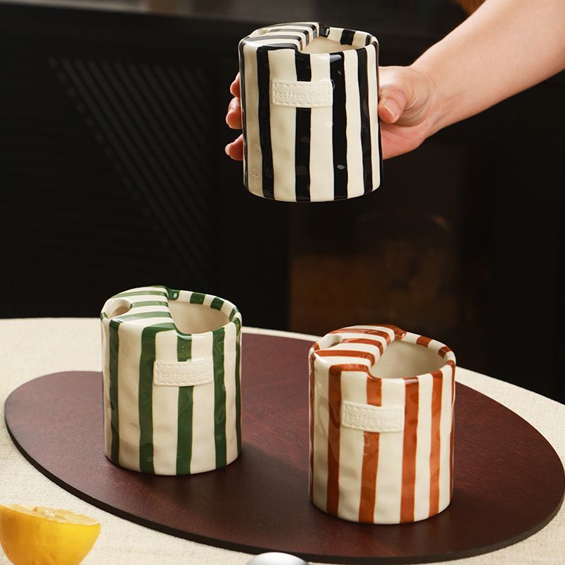 Striped Handleless Ceramic Cup