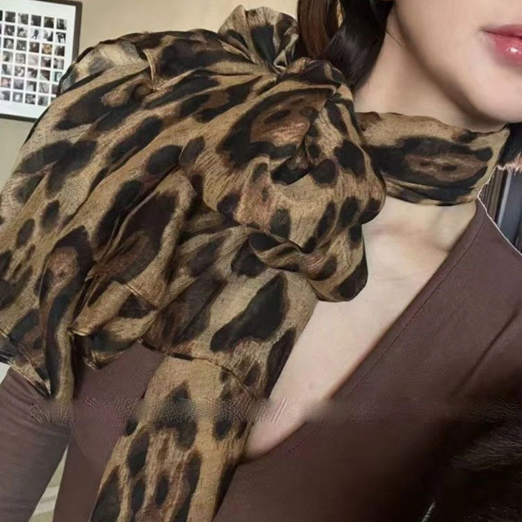 Retro Leopard Print Silk Scarf - Modomu