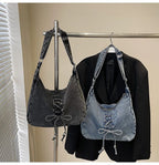 Corset Bow Denim Shoulder Bag