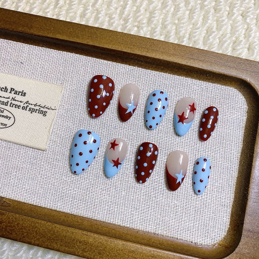Crimson Star Polka Press-on Nails