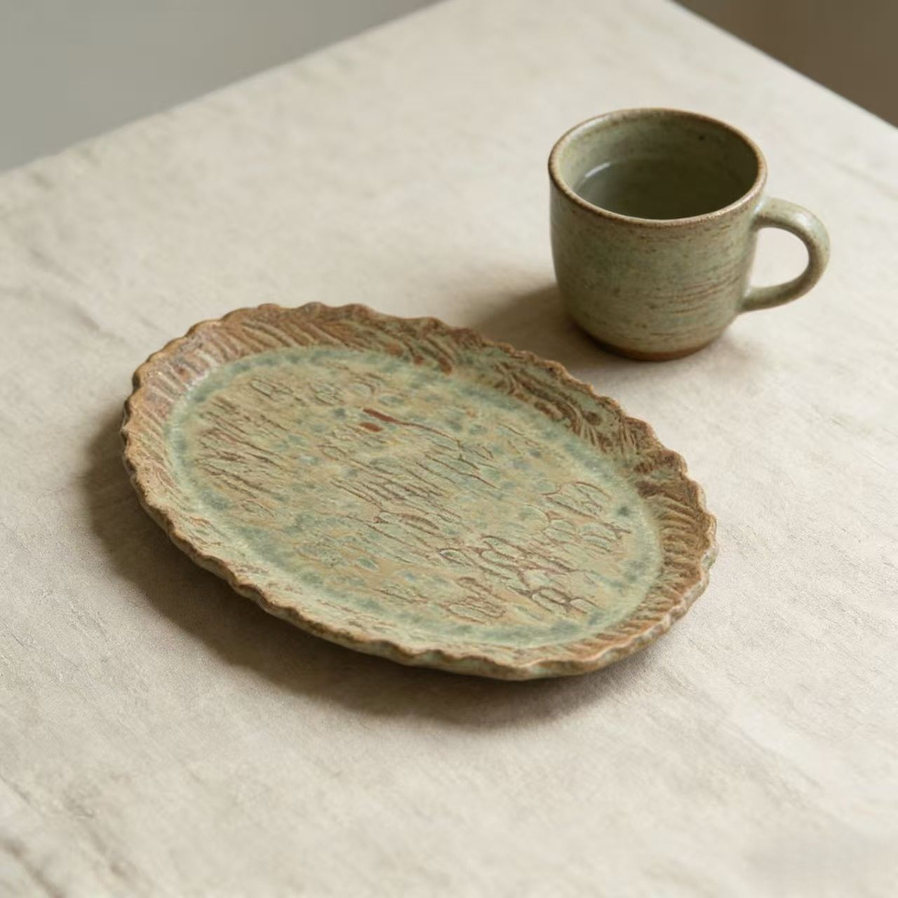 Hand-Formed Scored Oval Plate