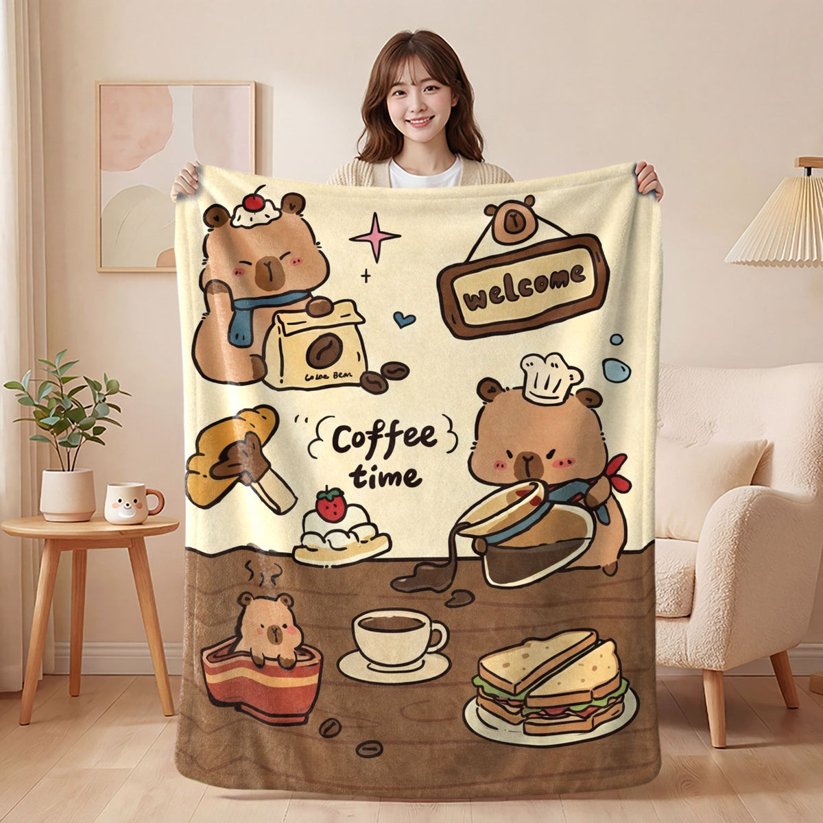 Capybara Cafe Flannel Blanket