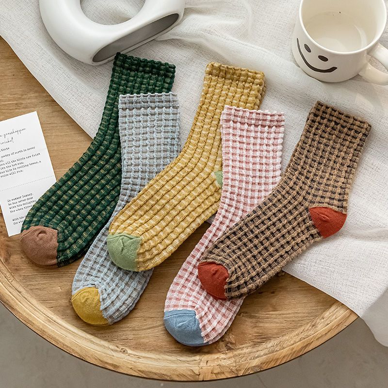 Waffle Check Contrast Toe Socks