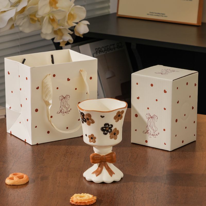 Bow Flower Ceramic Goblet Mug - Modomu