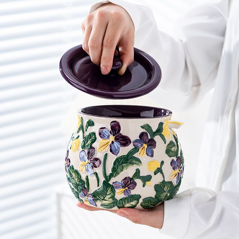 Embossed Floral Condiment Jar