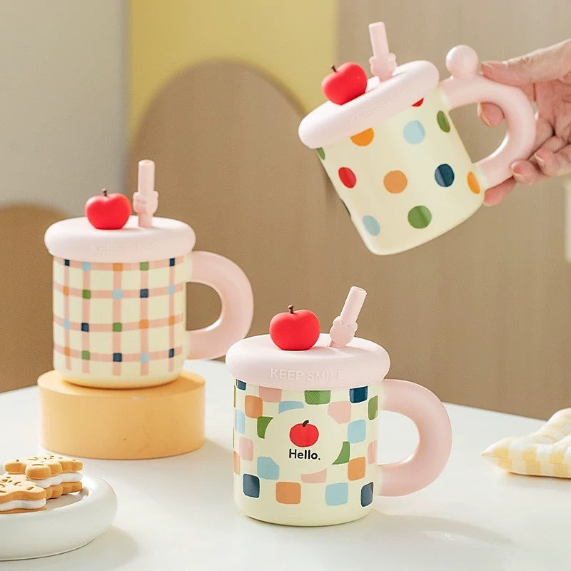 Polka Dot Ceramic Straw Mug - Modomu