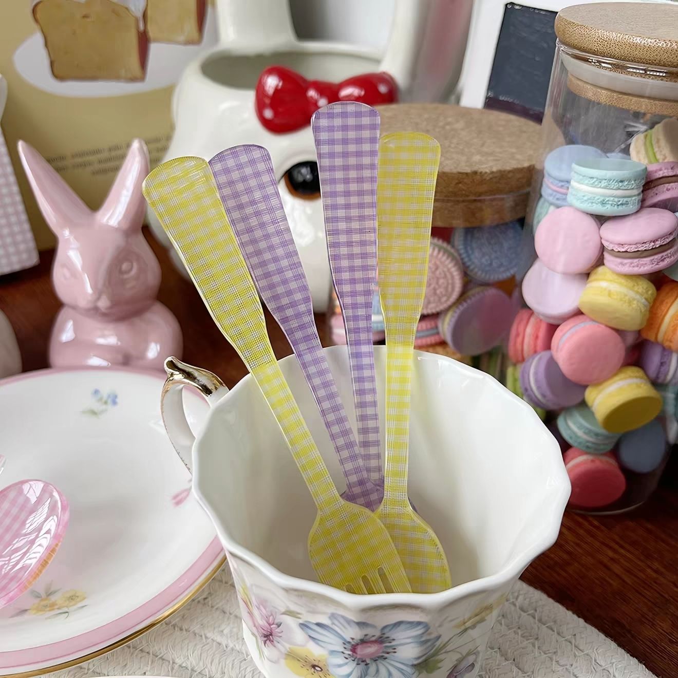 Gingham Check Acrylic Dessert Cutlery