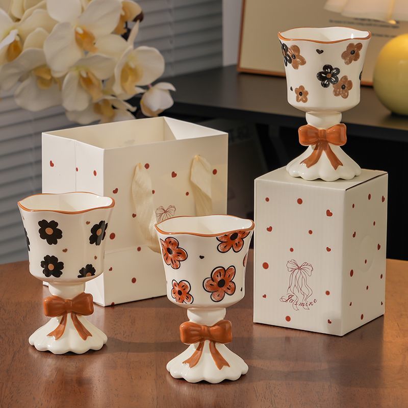 Bow Flower Ceramic Goblet Mug - Modomu