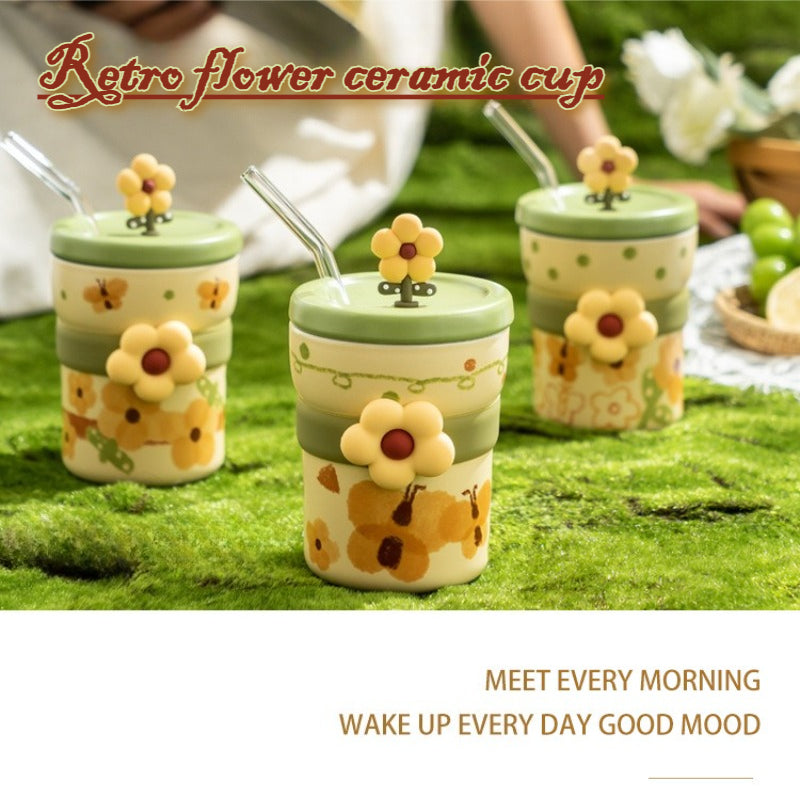 Pastoral Ceramic Mug With Lid