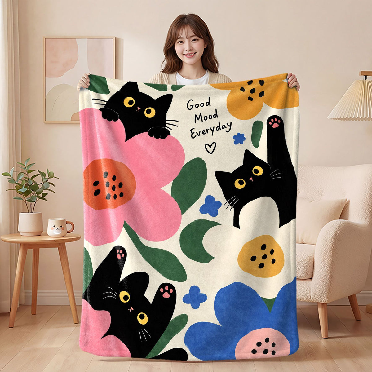 Black Cat Flannel Nap Blanket