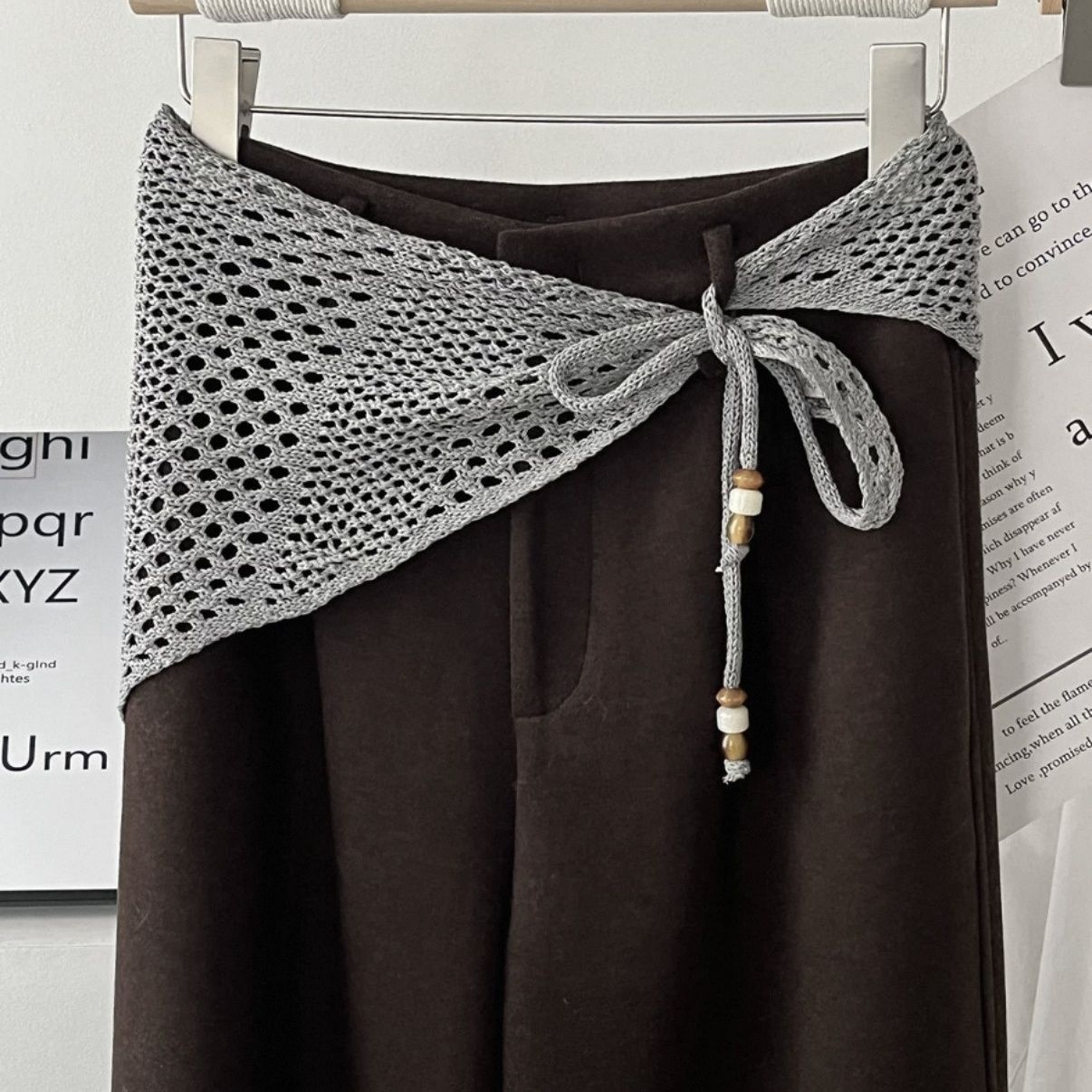 Beaded Hollow Knit Triangle Scarf