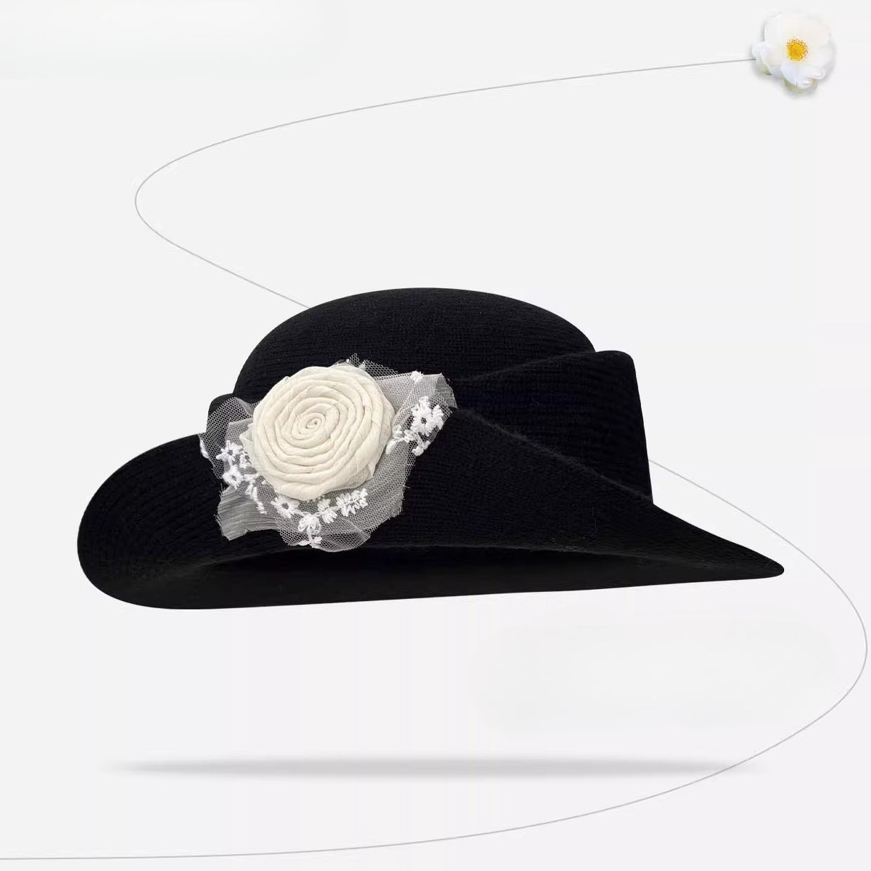 Pearl Flower Wide Brim Hat - Modomu