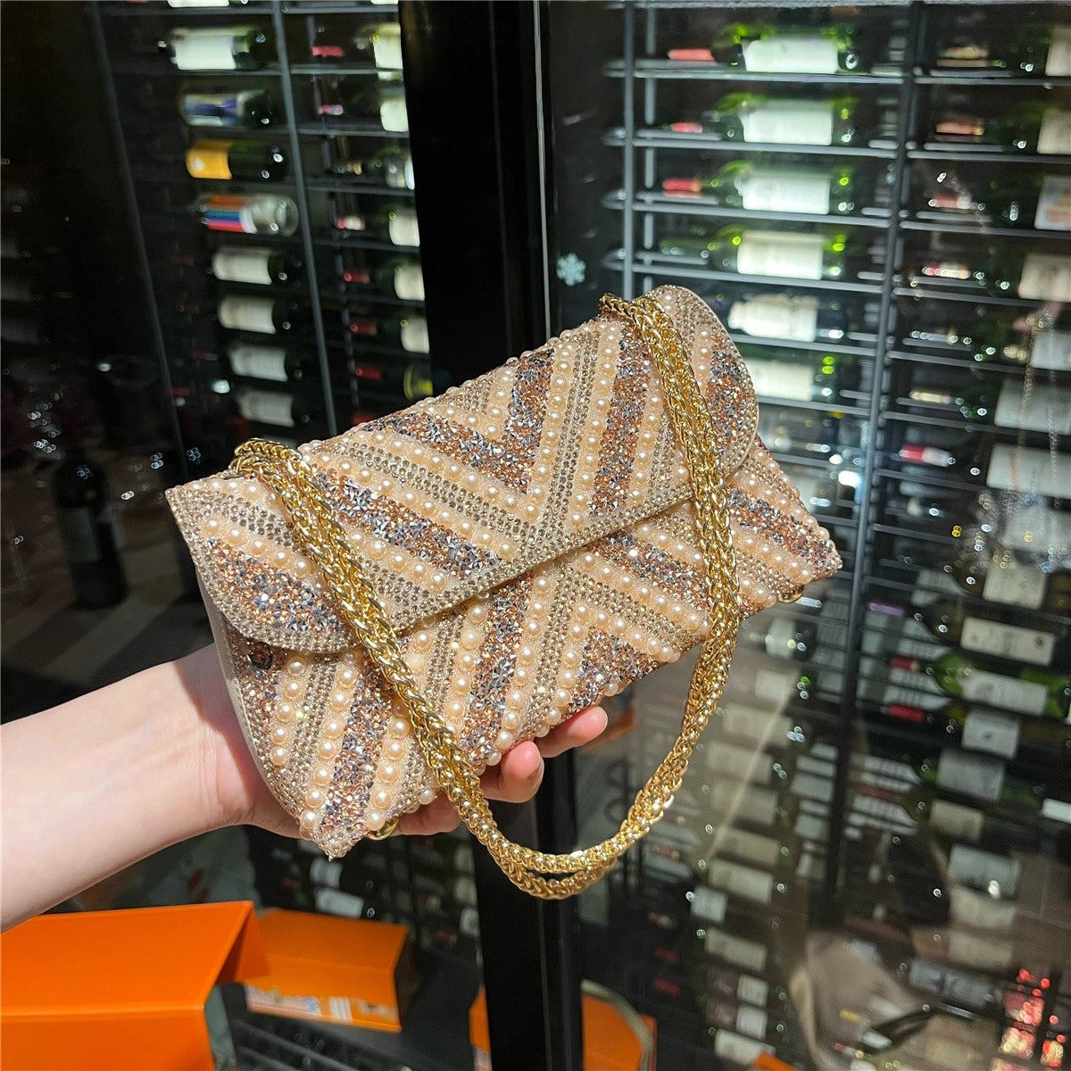Kawa Pearl Rhinestone Banquet Bag