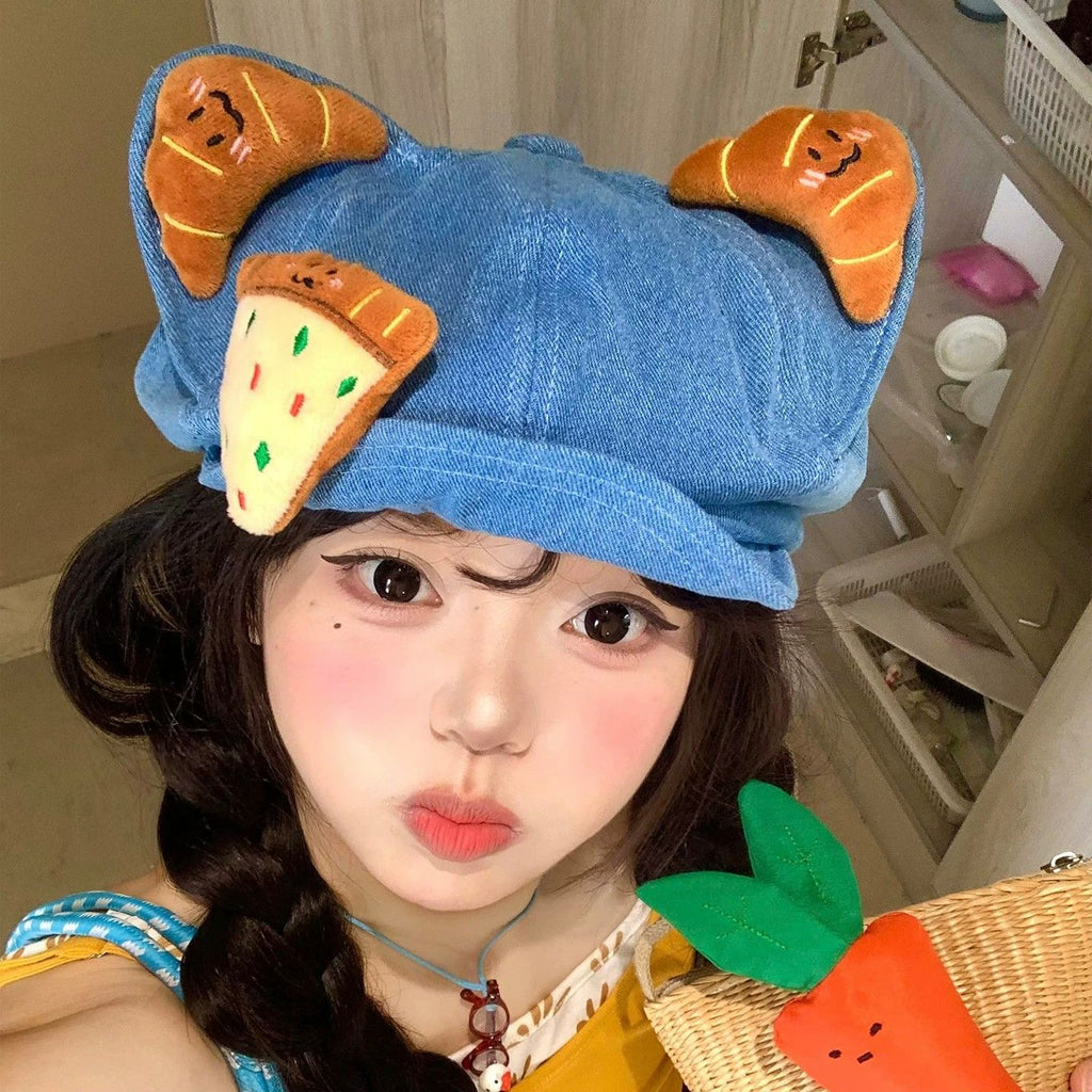 Cat Ear Denim Newsboy Cap