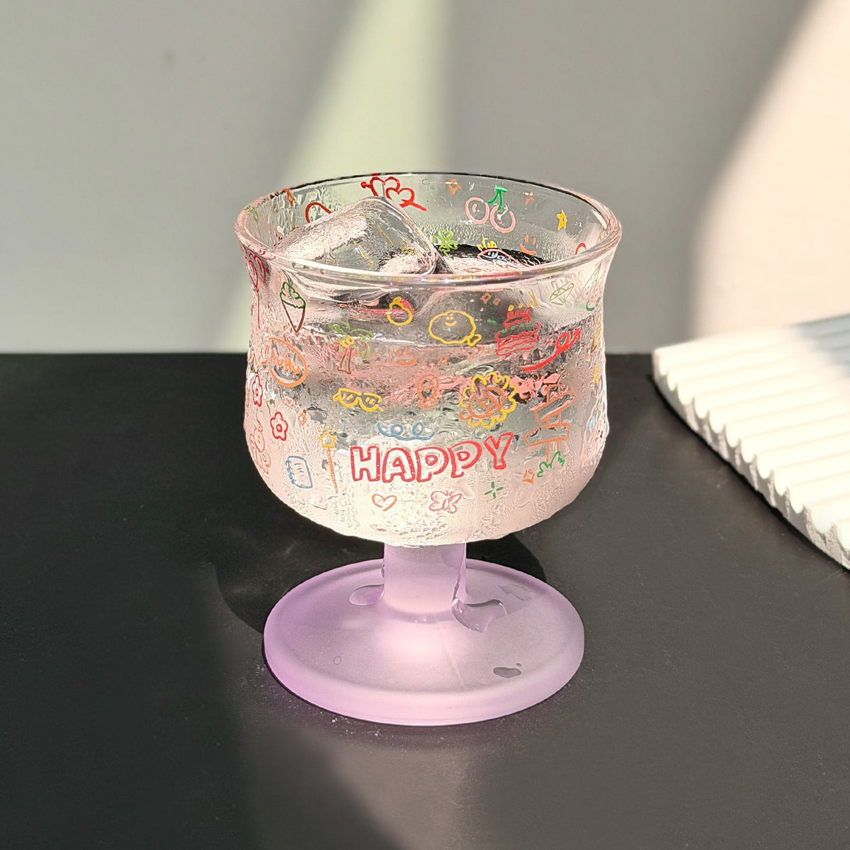 Happy Doodle Glass Goblet
