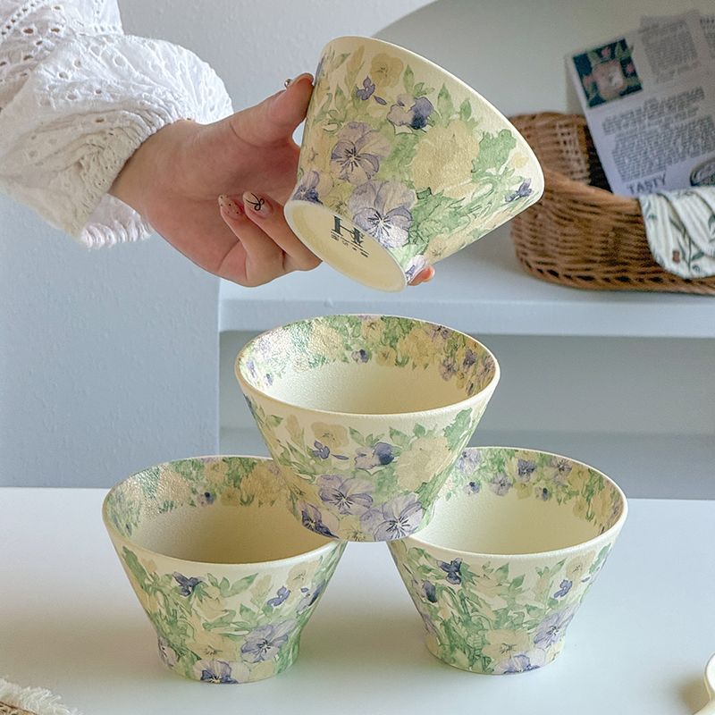 Pansy Print Conical Rice Bowl