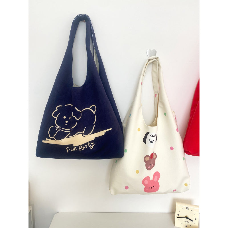 Cartoon Flocking Shoulder Tote