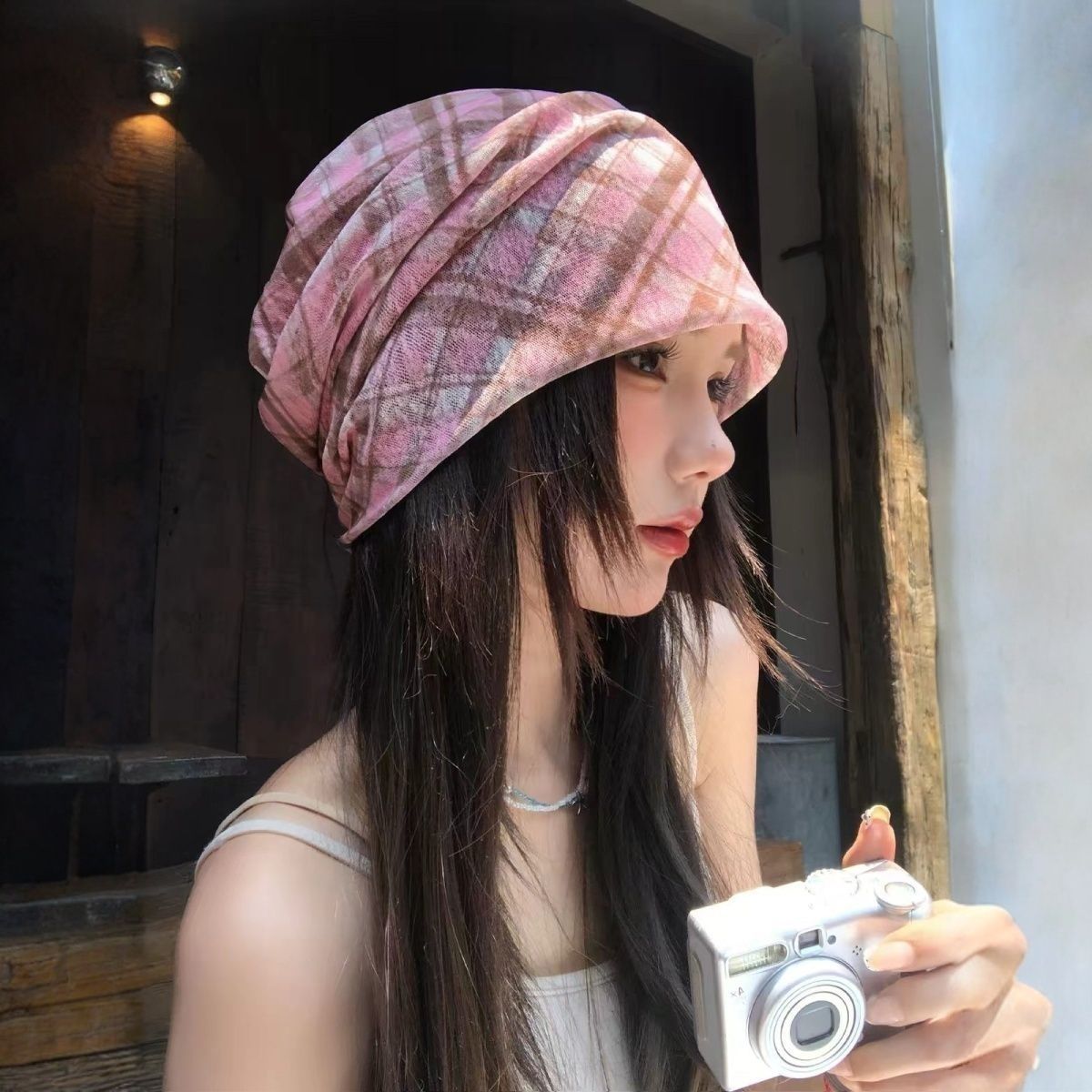 Plaid Ruched Turban Beanie