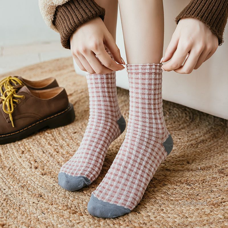 Waffle Check Contrast Toe Socks