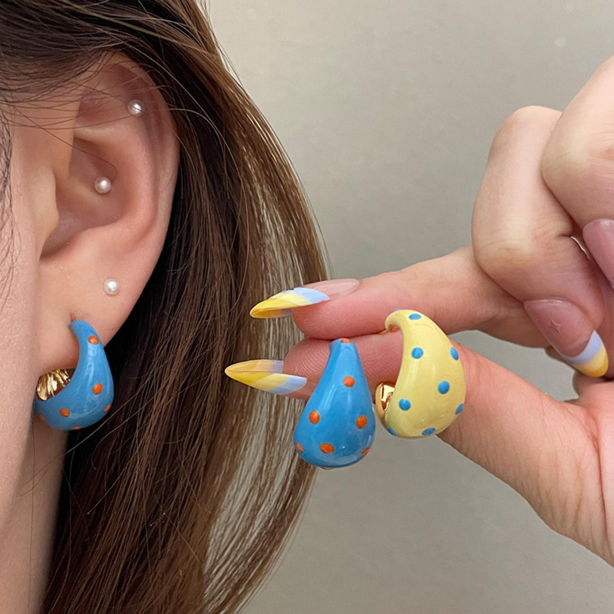 Polka Dot Chunky Teardrop Earrings