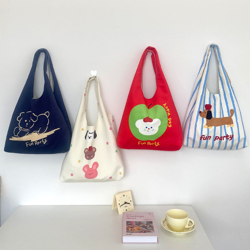 Cartoon Flocking Shoulder Tote