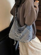 Corset Bow Denim Shoulder Bag