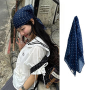 Blue Polka Dot Retro Headscarf
