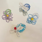 Crystal Flower Beaded Ring Set