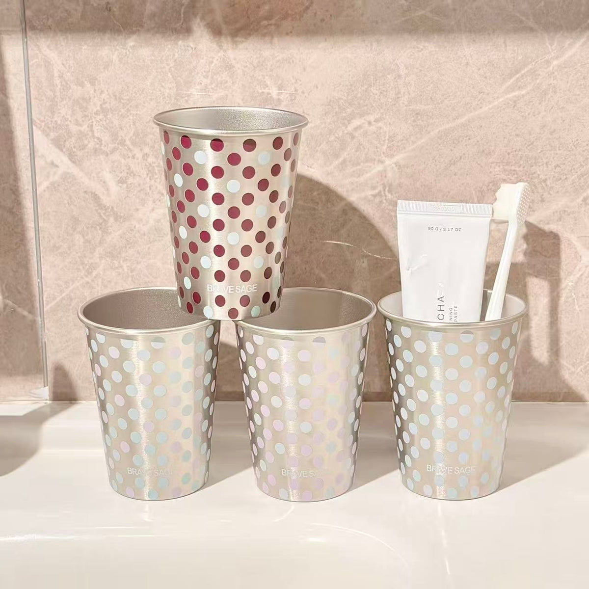 Polka Dot Steel Toothbrush Cup