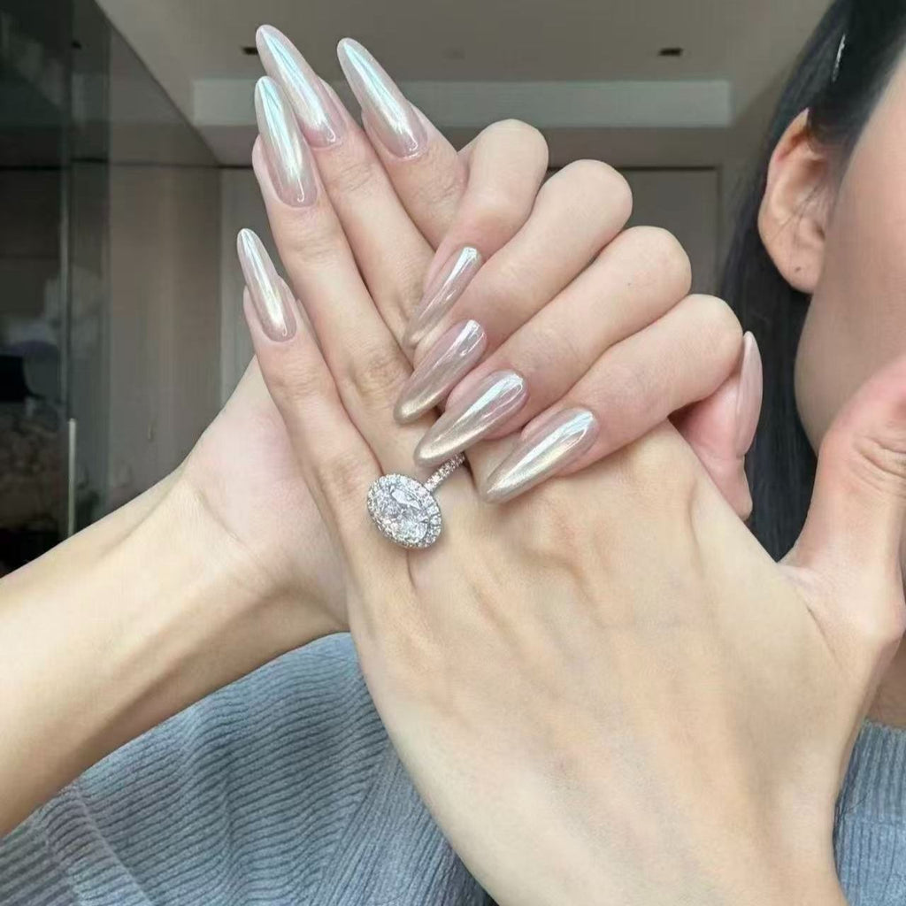 Aurora Chrome Oval Press-On Nails