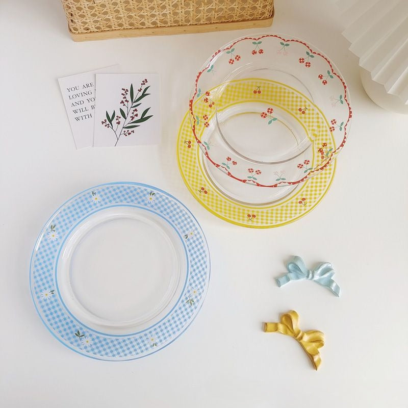 Cherry Gingham Rim Dessert Plate