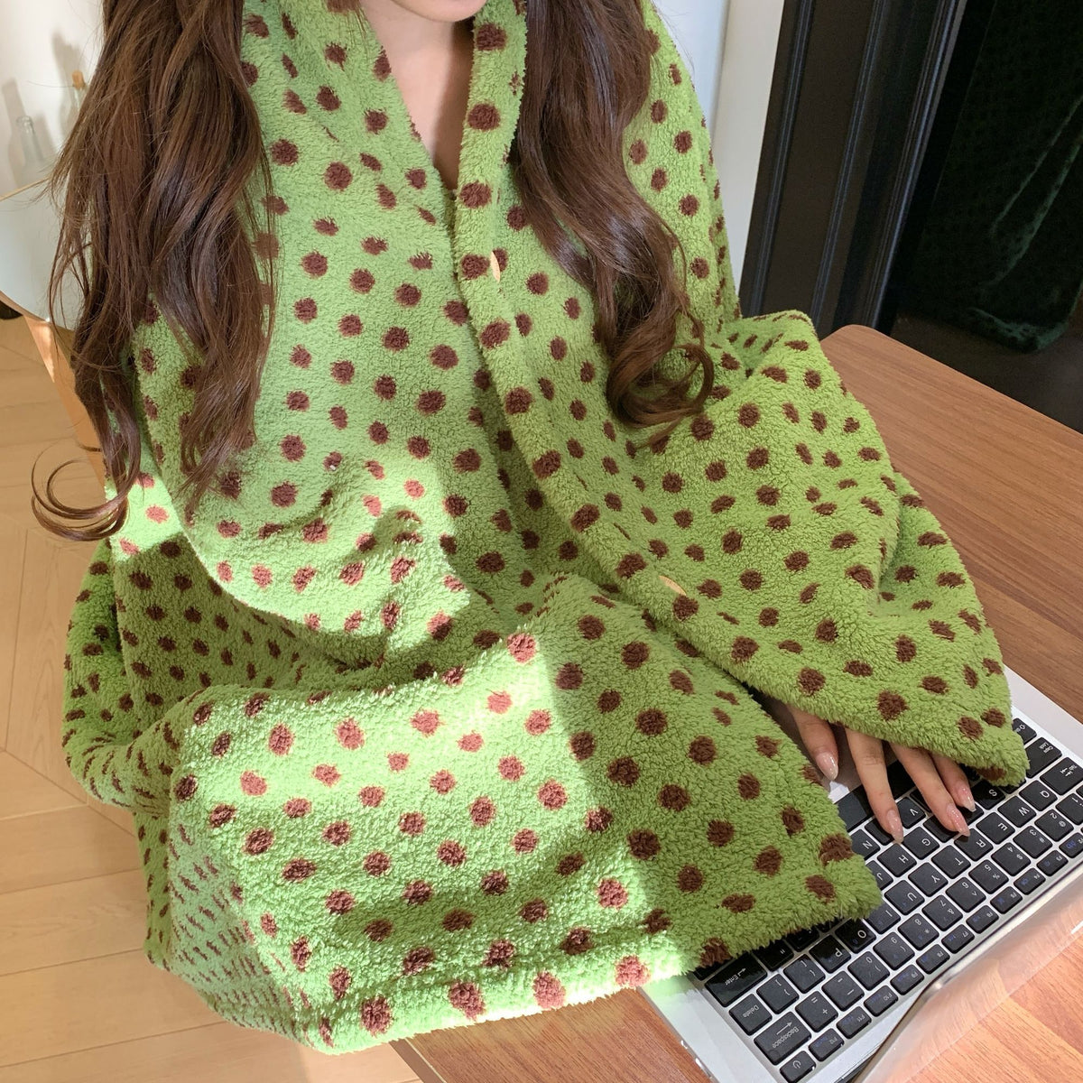 Polka Dot Button Wrap Blanket