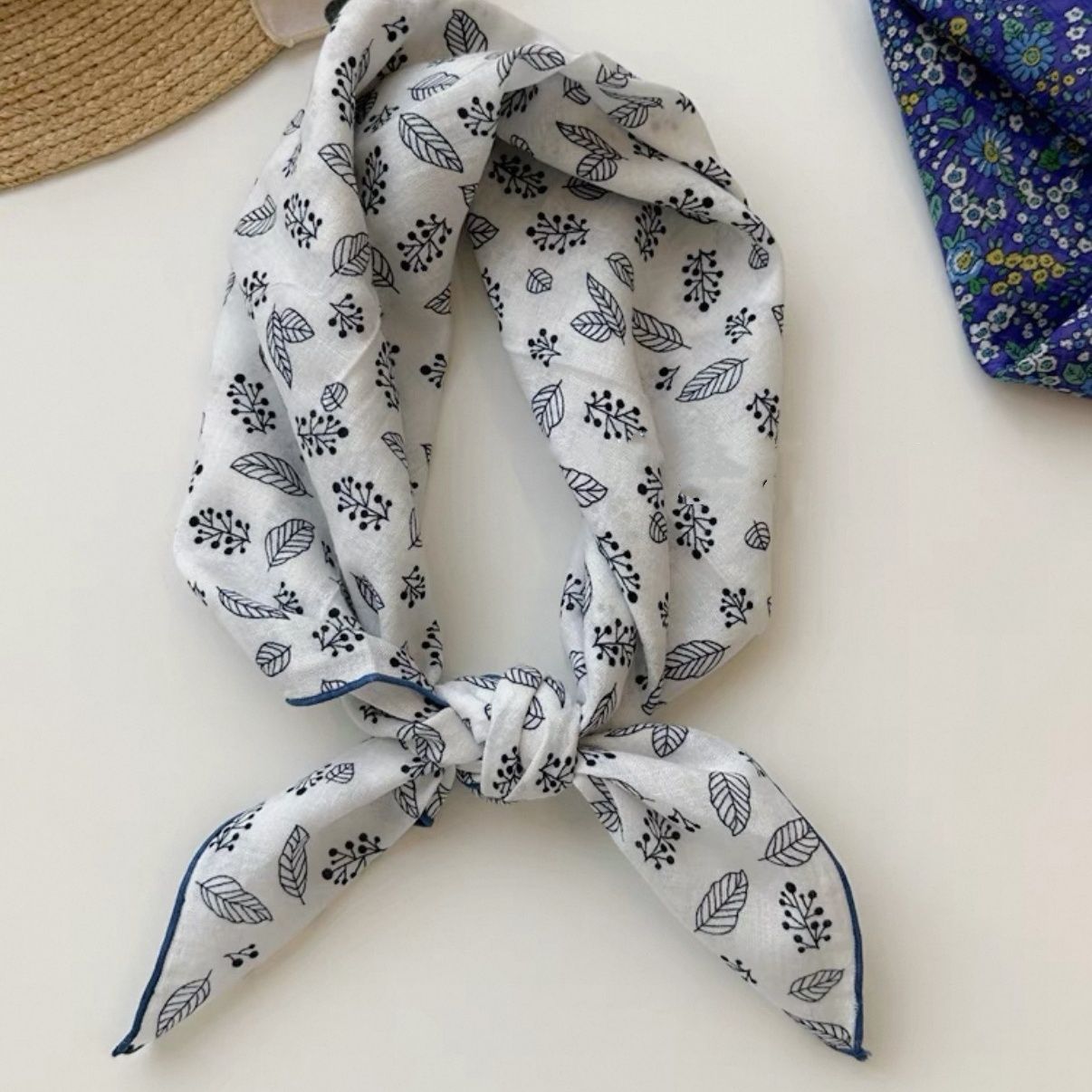 Cotton Linen Floral Square Scarf - Modomu