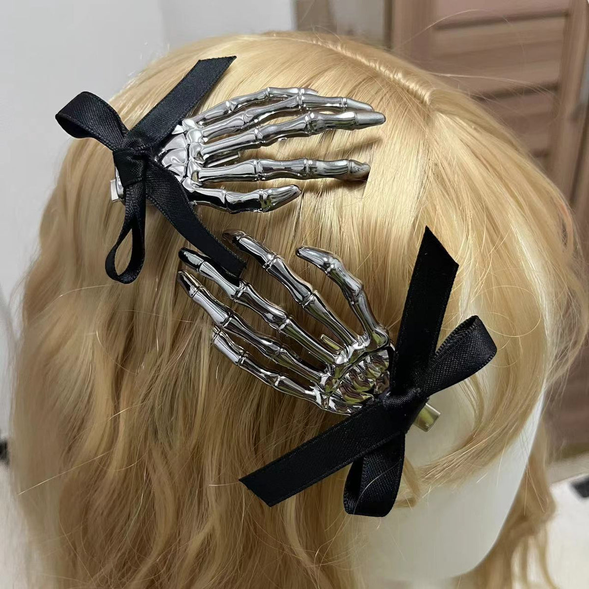 Skeleton Hand Bow Hair Clip