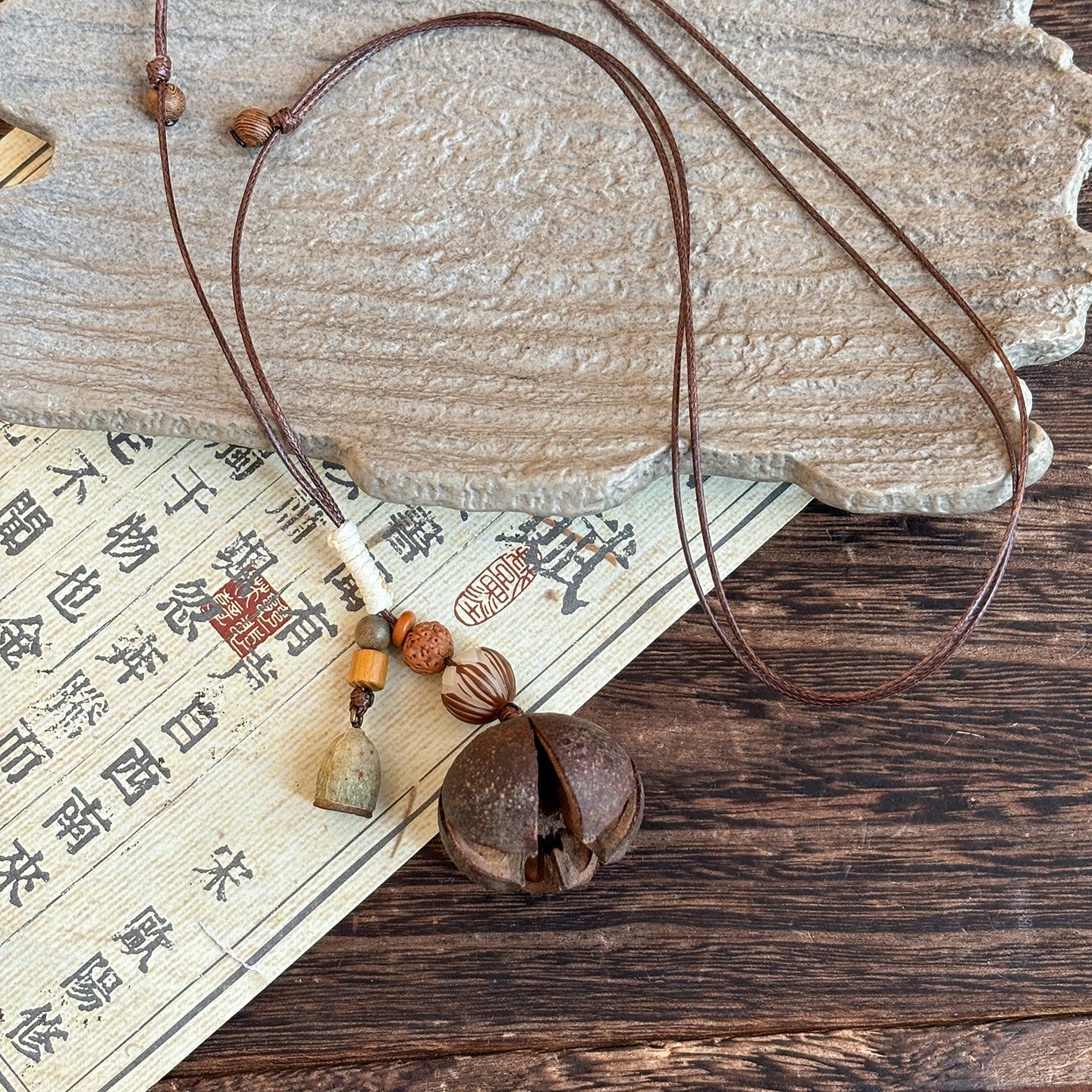 Retro Wooden Acorn Pendant Necklace