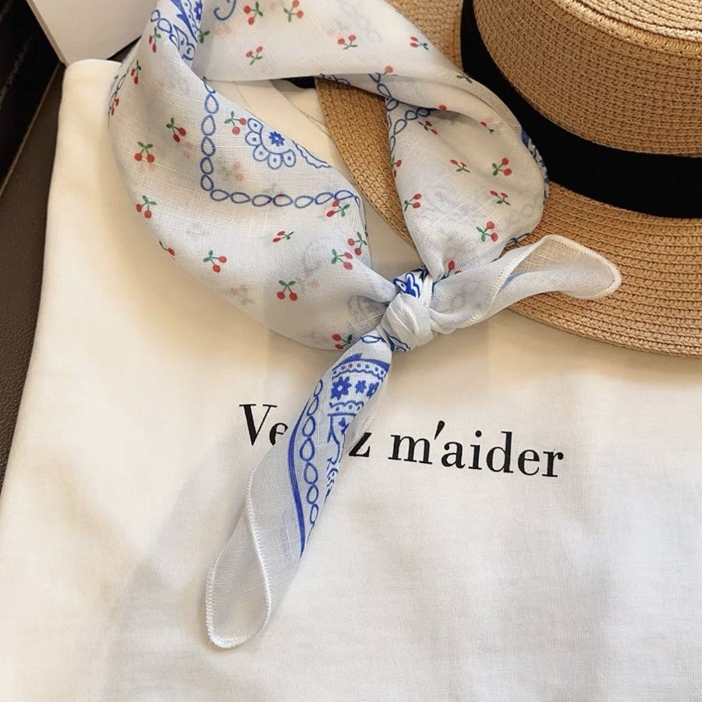 Cotton Linen Floral Square Scarf - Modomu
