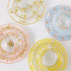 Chequer Print Glass Cup and Saucer