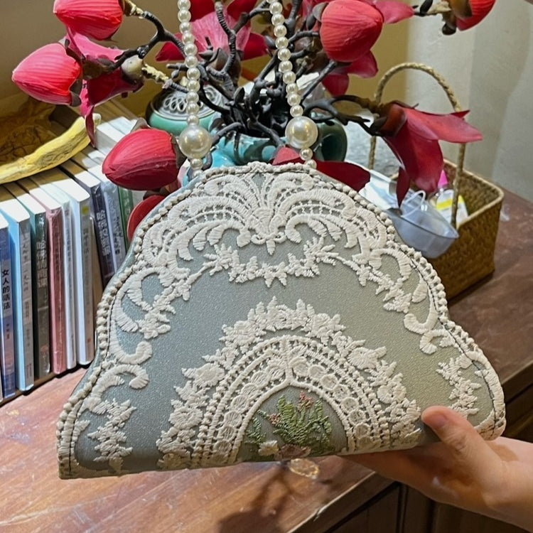 French Lace Pearl Evening Bag