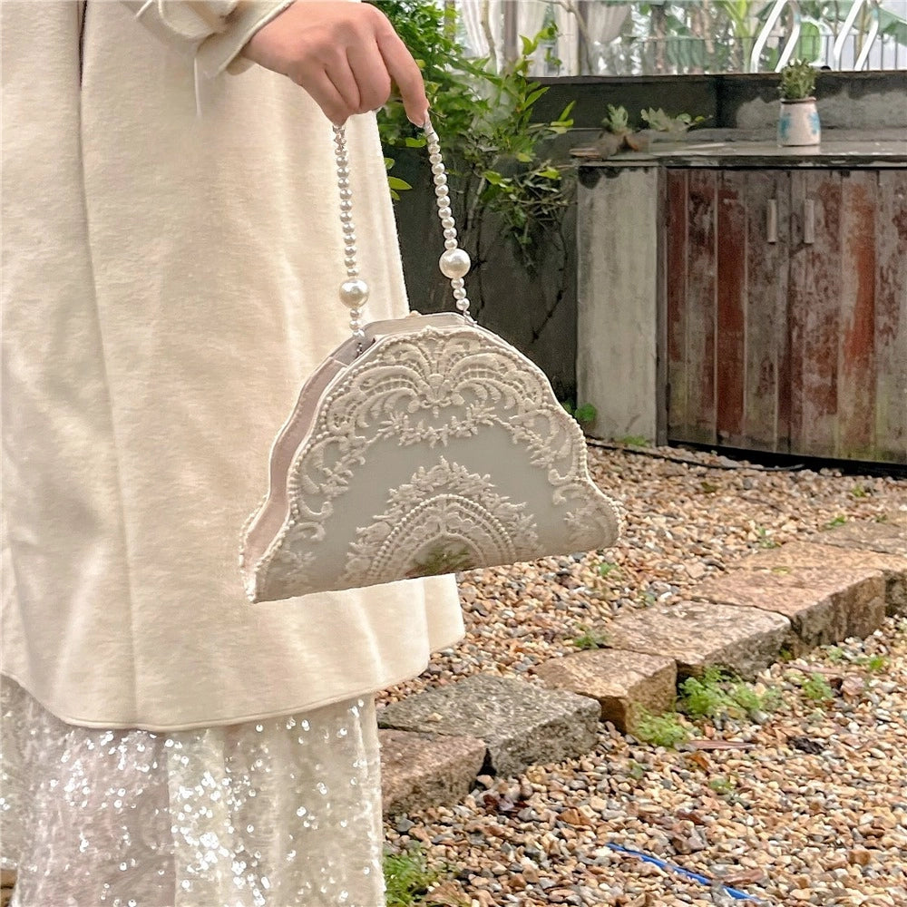 French Lace Pearl Evening Bag