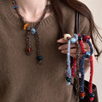 Beaded knit drawstring necklaces - four colourways
