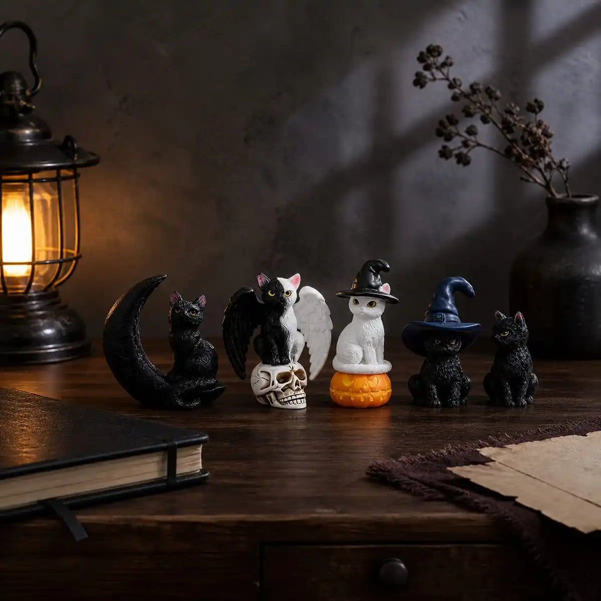 Halloween Cat Figurine Set
