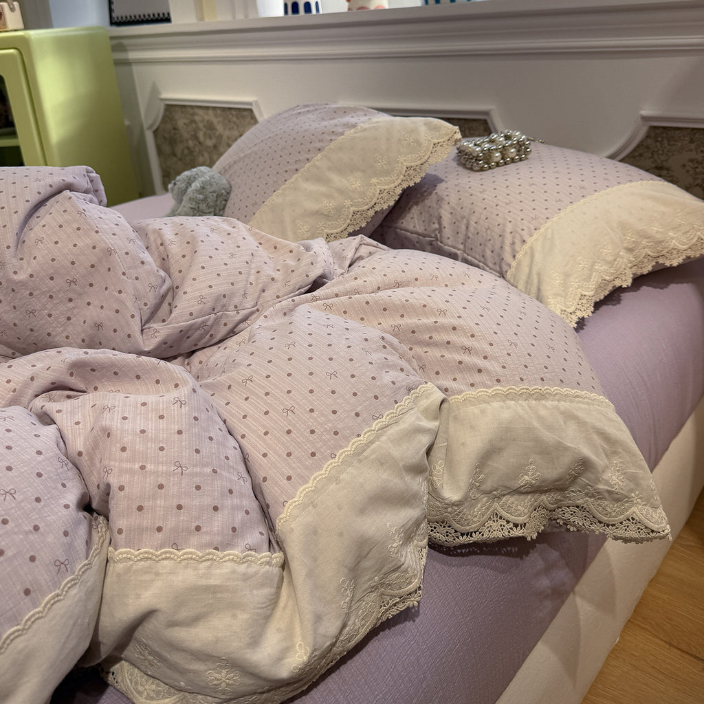 Lace Trim Cotton Bedding Set