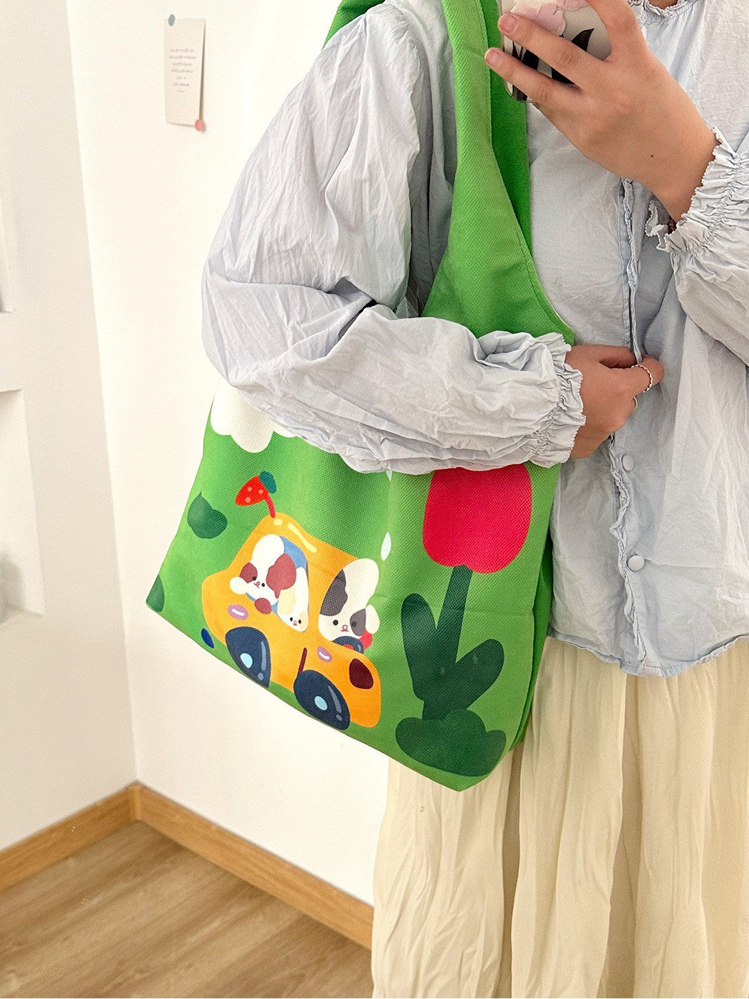 Cartoon Flocking Shoulder Tote - Modomu