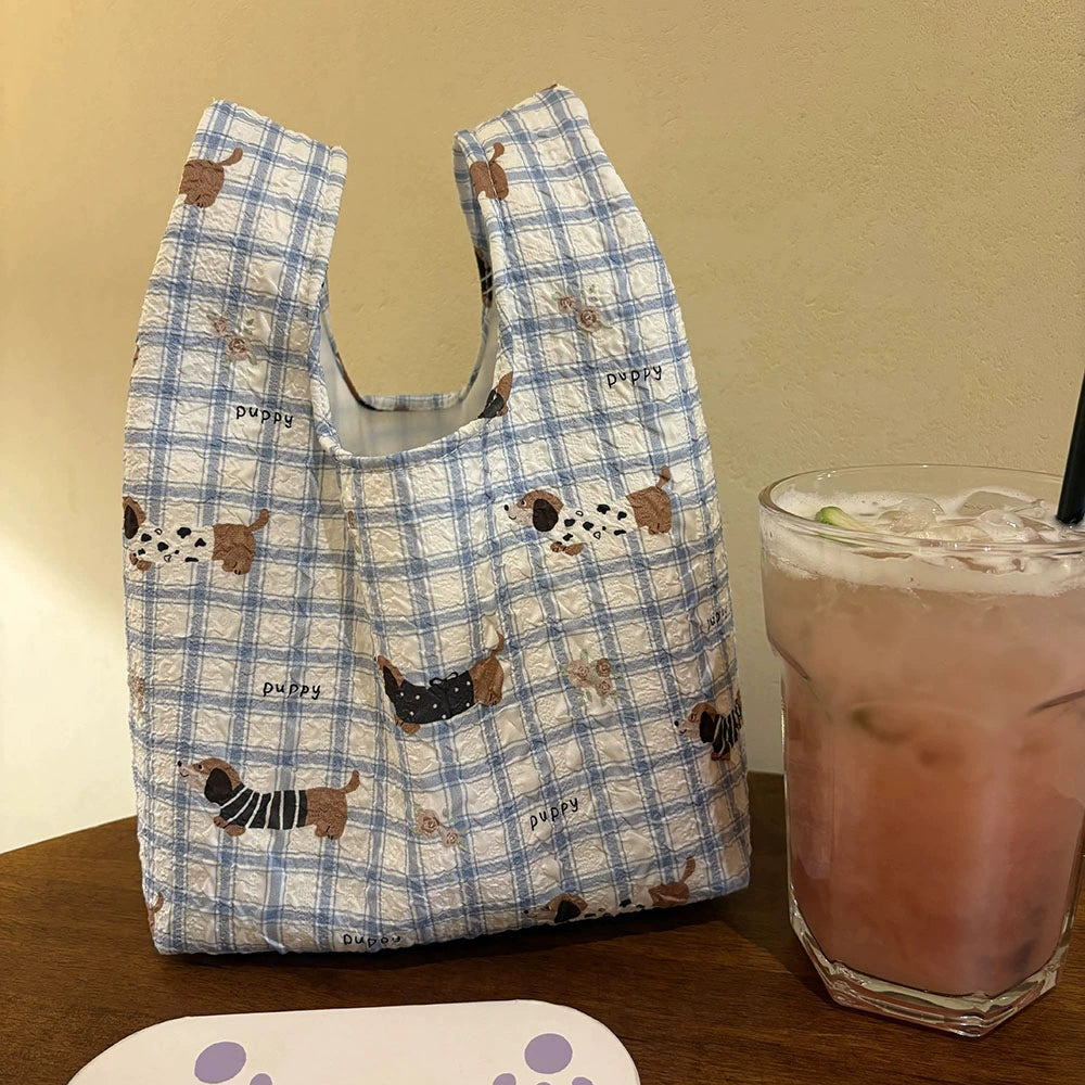 Blue Plaid Dachshund Bento Bag