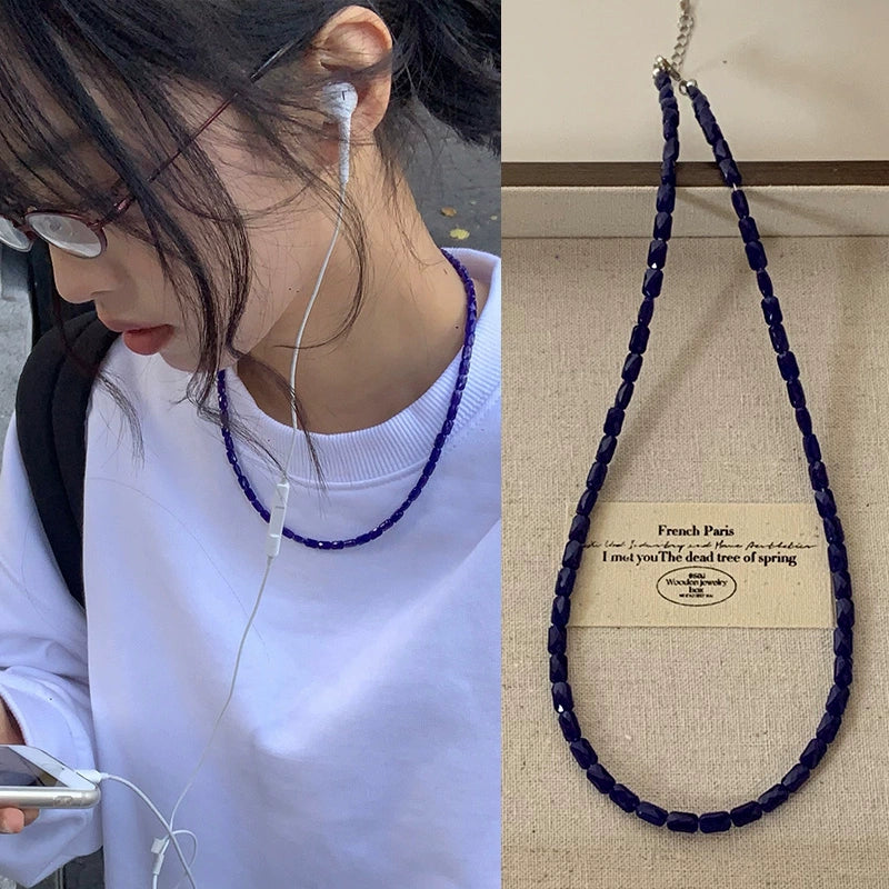 Royal Blue Rhombus Beaded Necklace