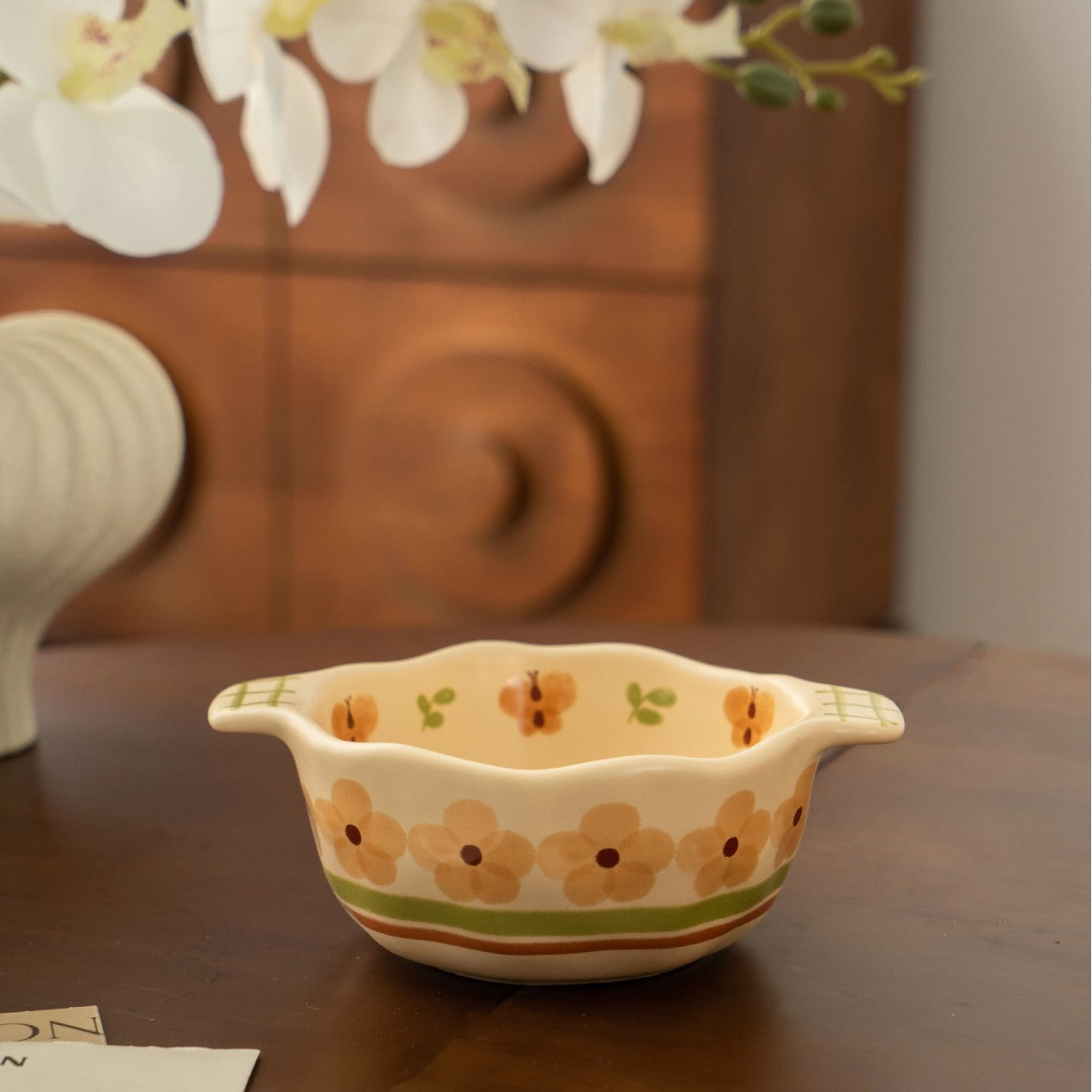 Butterfly Floral Ceramic Rice Bowl - Modomu