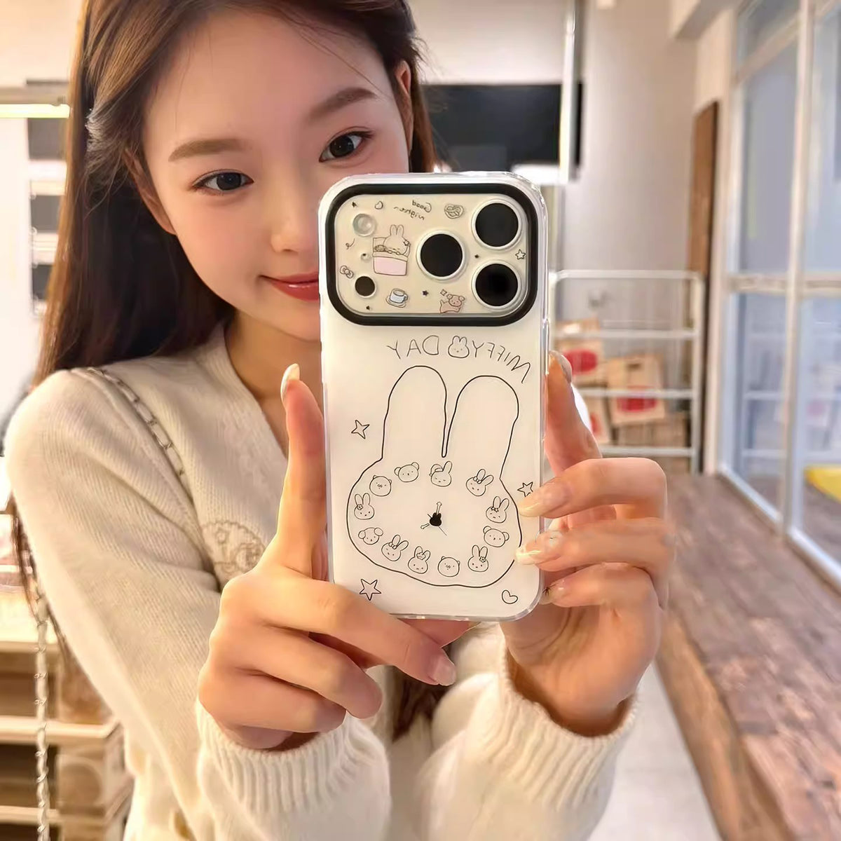 Line Bunny Clock Phone Case
