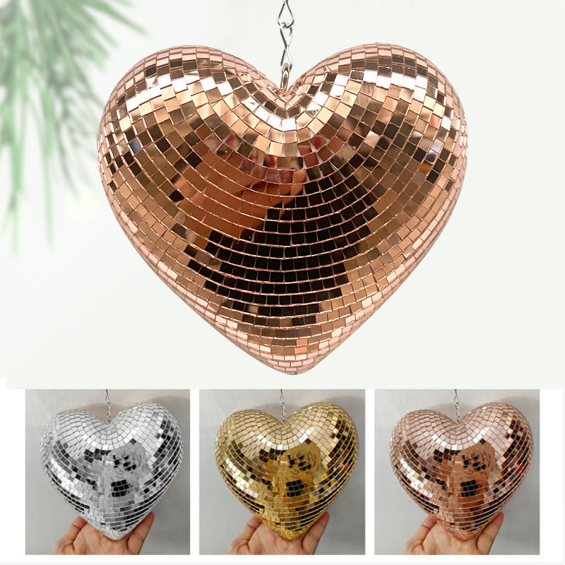 跨境Disco爱心装饰镜面反光派对气氛挂件马赛克家居摆件光影闪耀