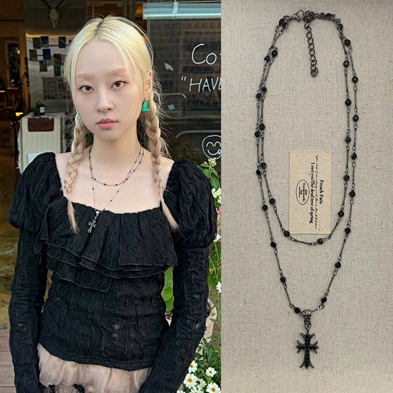 Dark Cross Stacked Choker Necklace