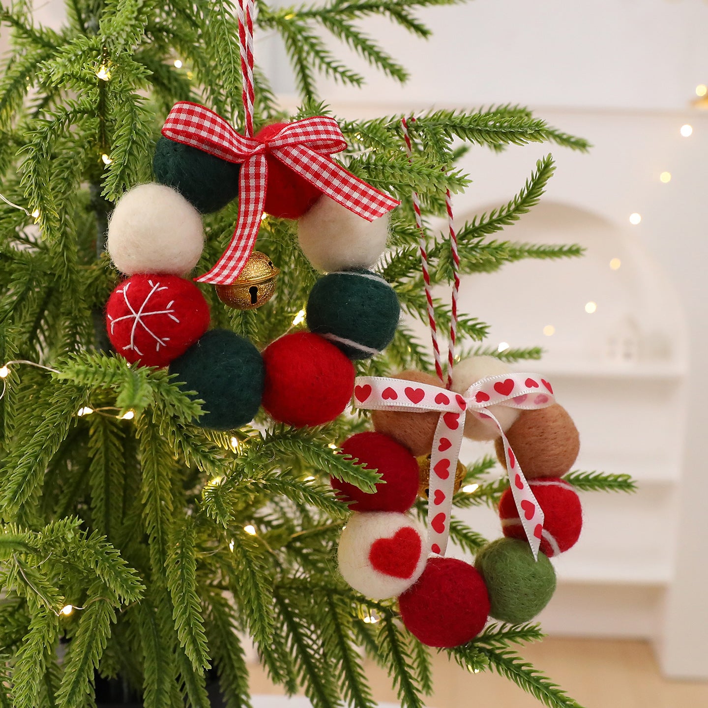 圣远新款圣诞节DIY羊毛毡铃铛花环挂饰圣诞树装饰品橱窗布置摆件